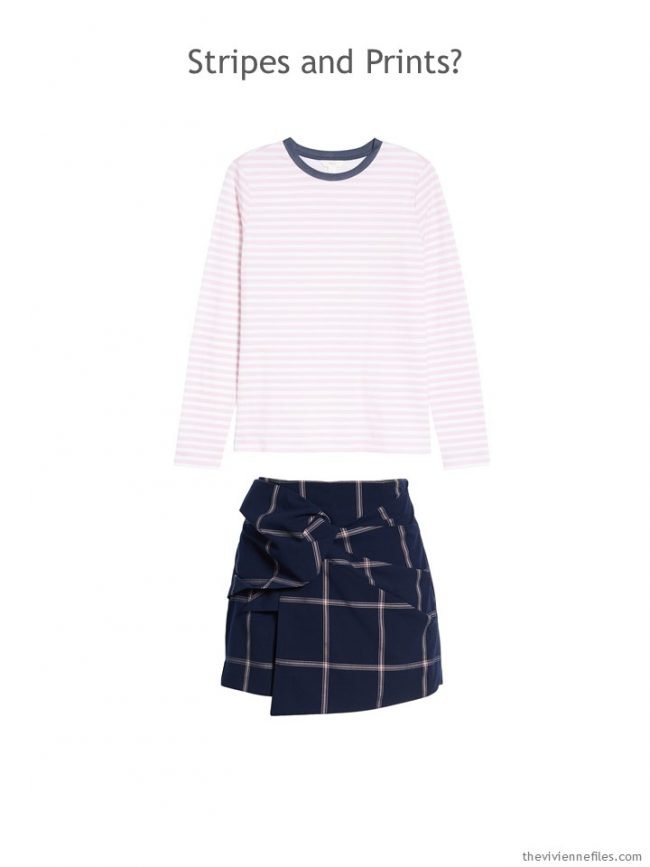 10. pink striped tee and navy & pink print skort