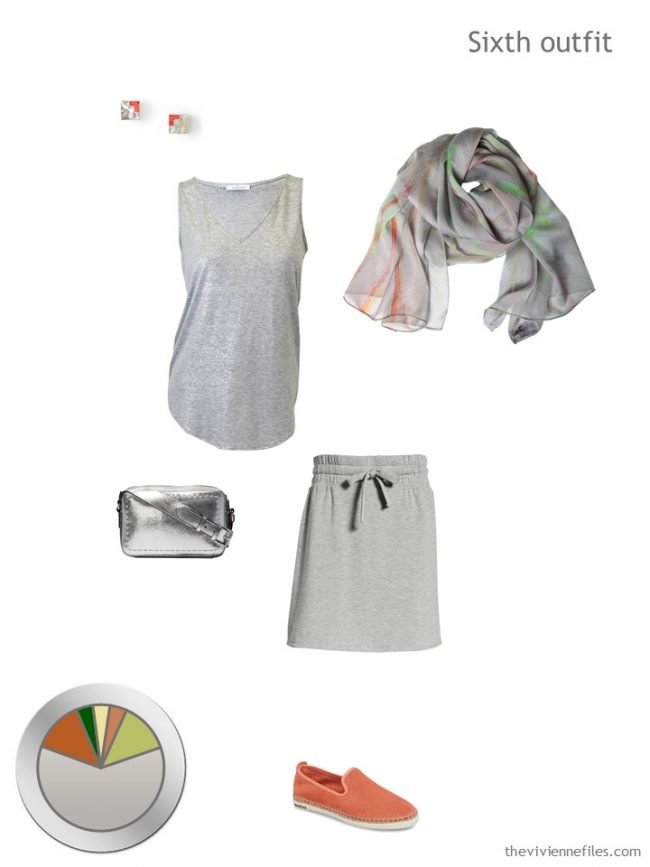 12. silver tank, grey skirt and accessories