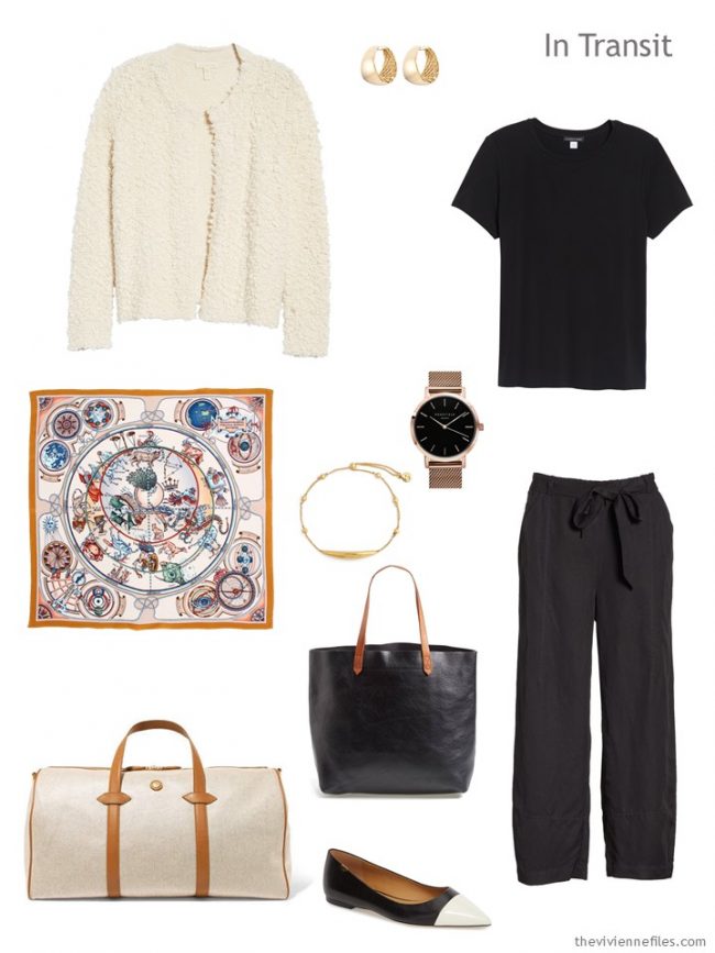 2. travel outfit in black and ivory