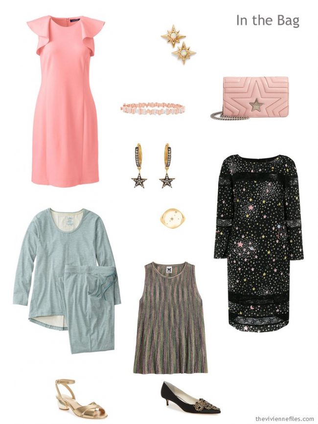 3. tiny travel capsule wardrobe in blush, soft green and black