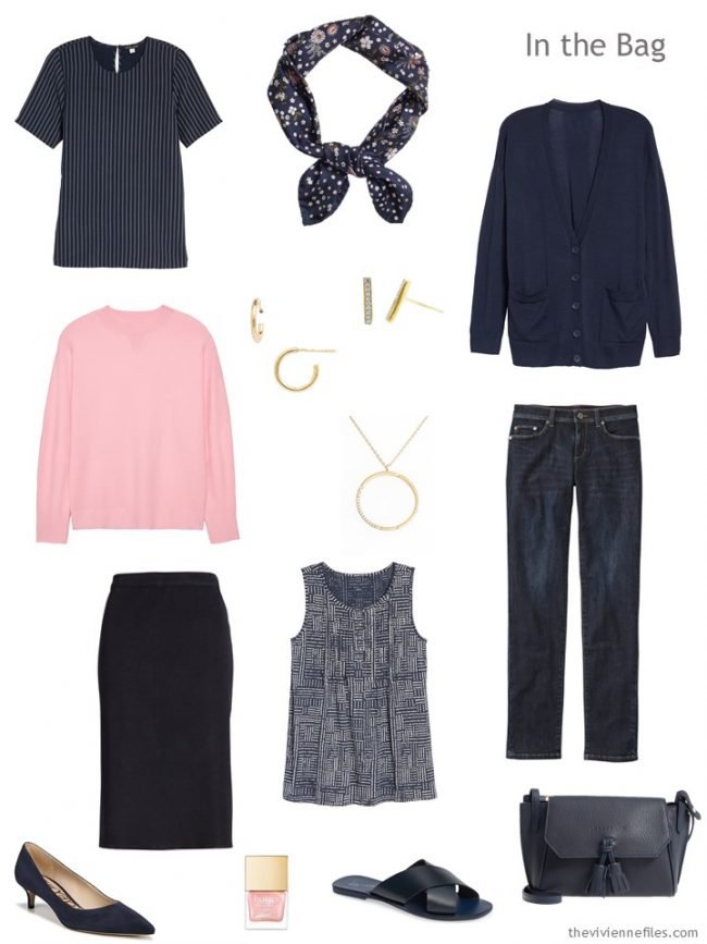 3. travel capsule wardrobe in navy and pink