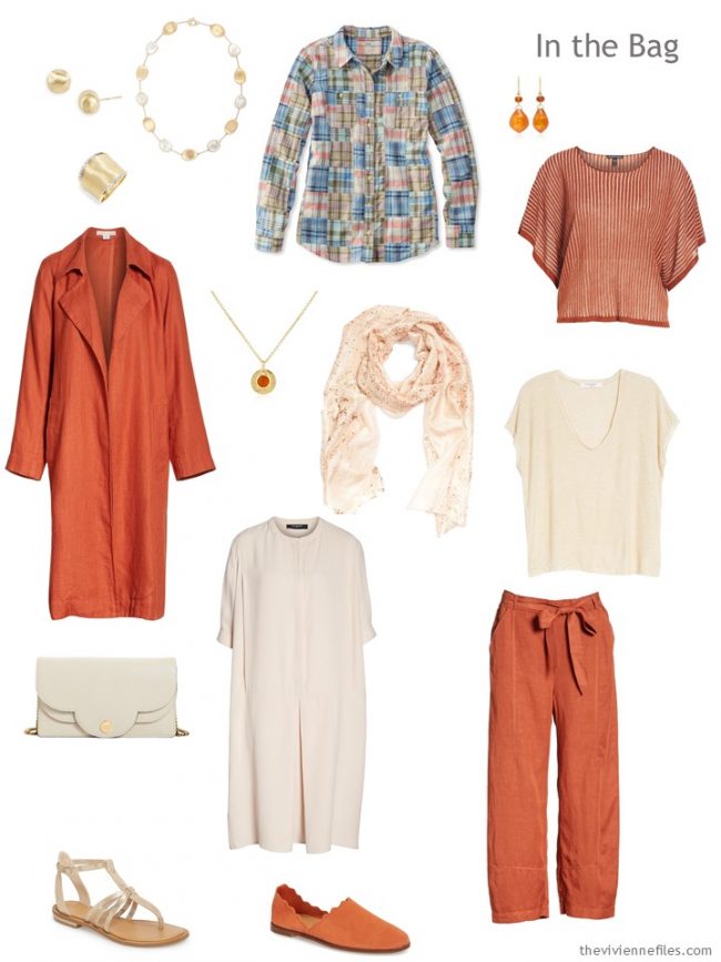 3. travel capsule wardrobe in orange and beige