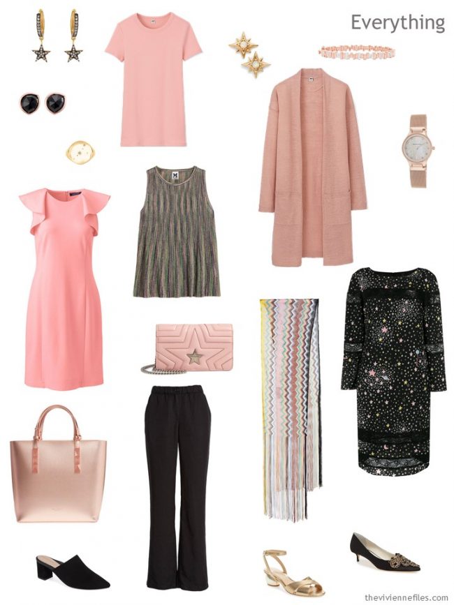 4. tiny travel capsule wardrobe in black and blush