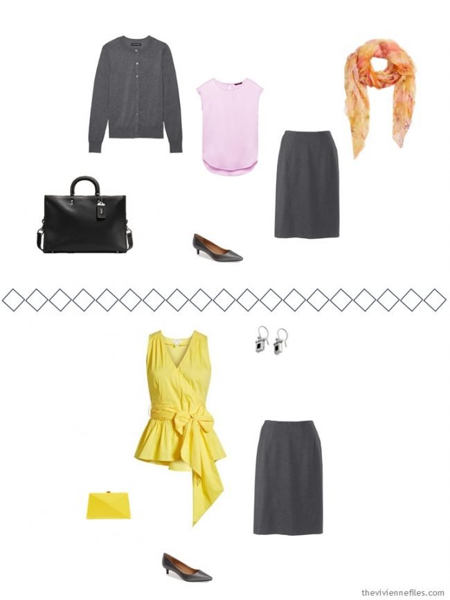 5. 2 ways to wear a grey skirt from a travel capsule wardrobe