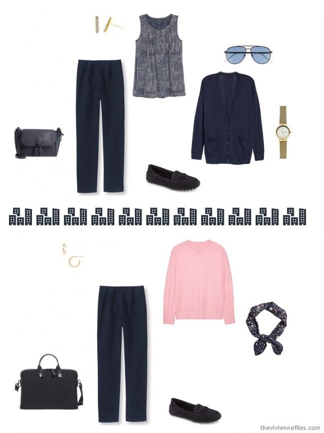 5. 2 ways to wear navy pants from a travel capsule wardrobe