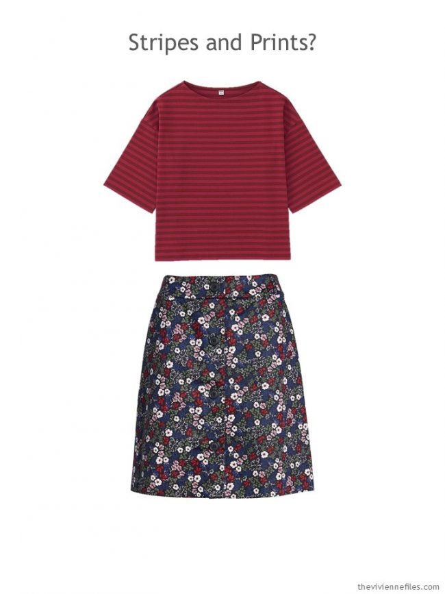 5. red striped tee and navy & red floral skirt