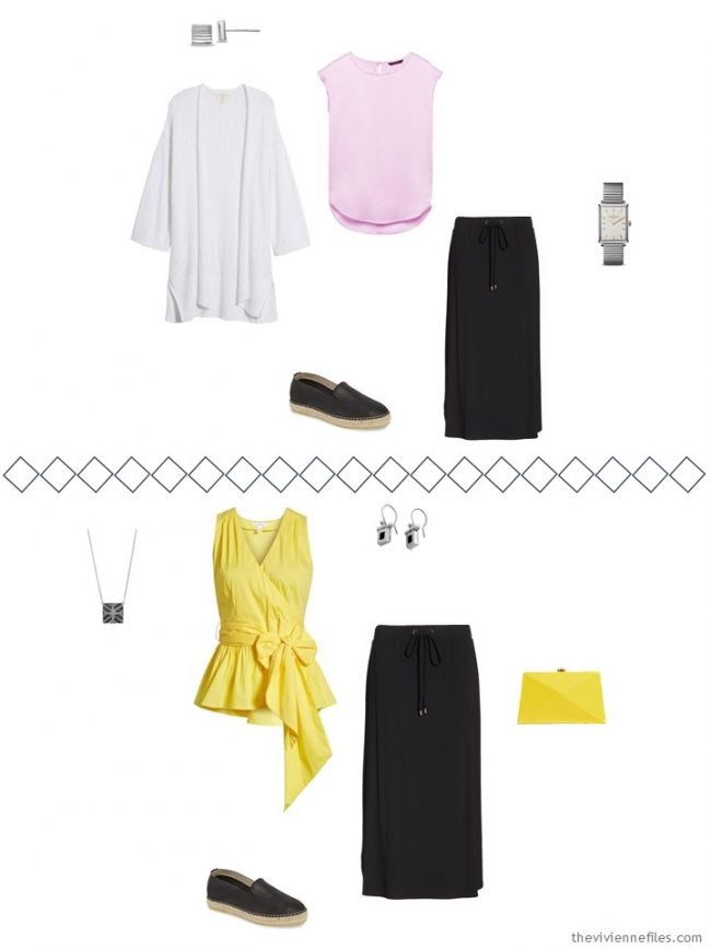 6. 2 ways to wear a black skirt from a travel capsule wardrobe