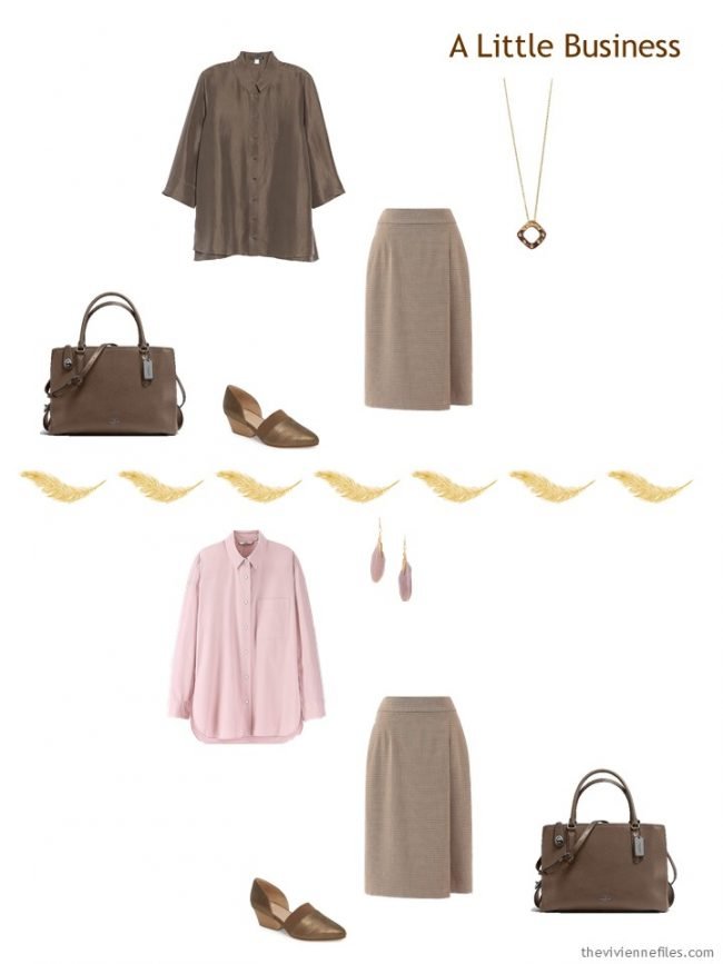 6. 2 ways to wear a brown skirt from a travel capsule wardrobe