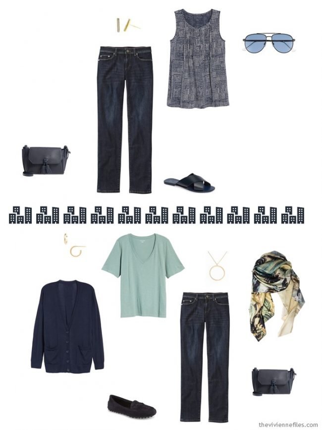 7. 2 ways to wear dark-wash jeans from a travel capsule wardrobe