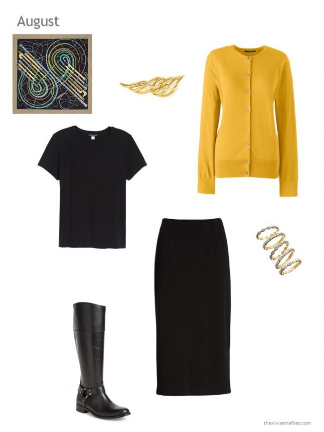 1. black and gold skirt outfit