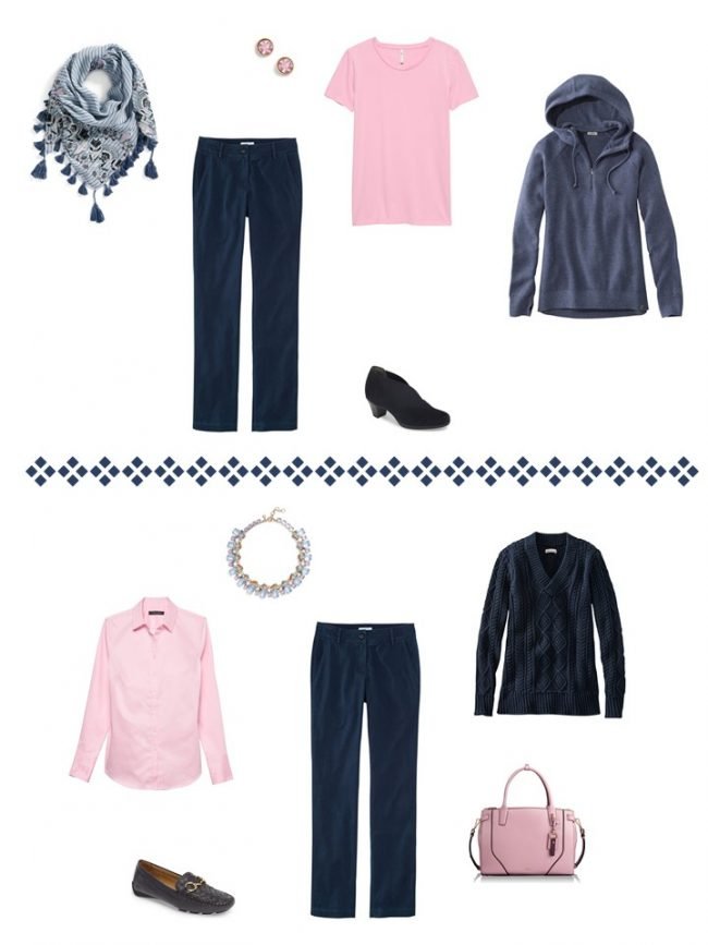 10. 2 ways to wear navy pants from a Project 333 Wardrobe