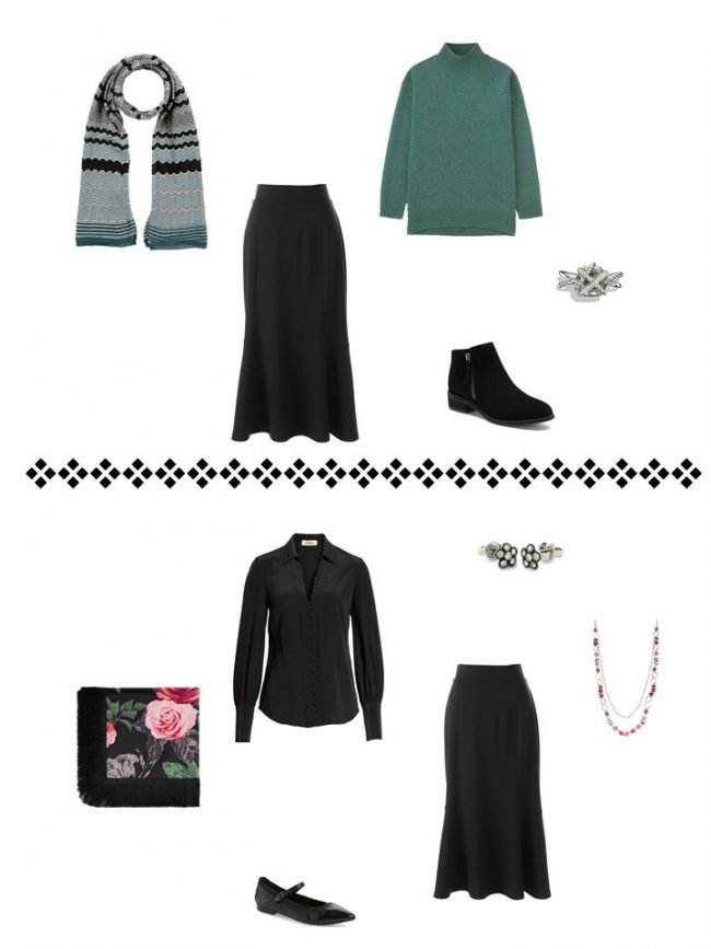 11. 2 ways to wear a black skirt from a Project 333 Wardrobe