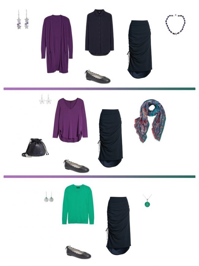 12 3 ways to wear a navy skirt from a Project 333 Wardrobe