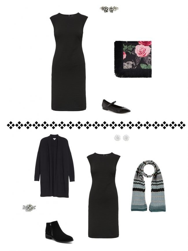 13. 2 ways to wear a black dress from a Project 333 Wardrobe