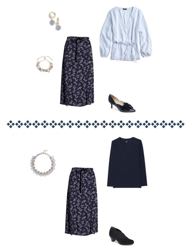 13. 2 ways to wear a floral skirt from a Project 333 Wardrobe