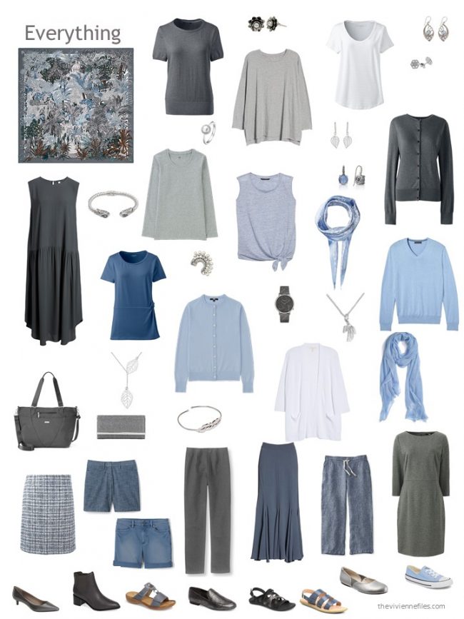 22. capsule wardrobe in grey and white with shades of blue