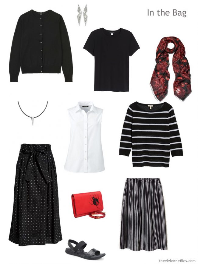 3. six-pack travel capsule wardrobe in black and white