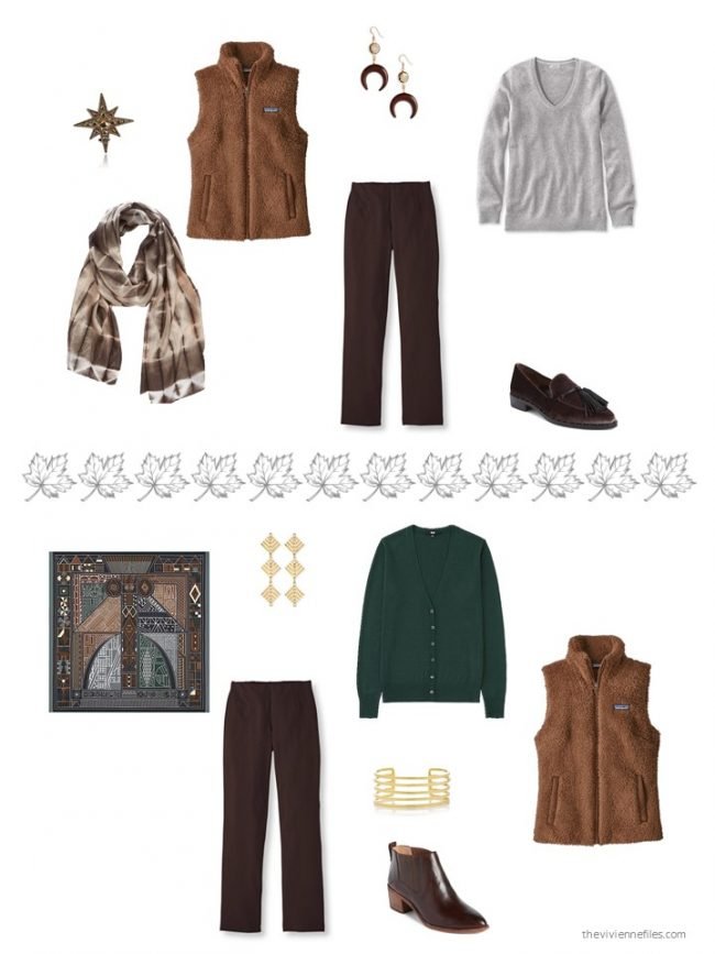 35. 2 ways to wear a brown fleece vest