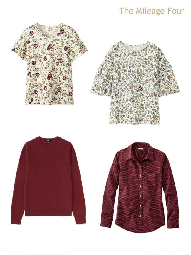 4. 4 tops in burgundy and florals