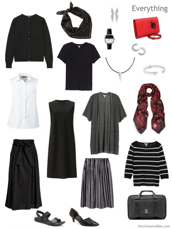 4. travel capsule wardrobe in black and white