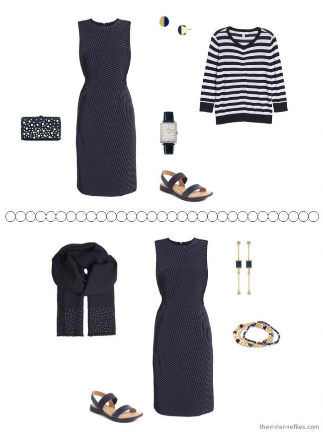 5. 2 ways to wear a navy dress from a travel capsule wardrobe