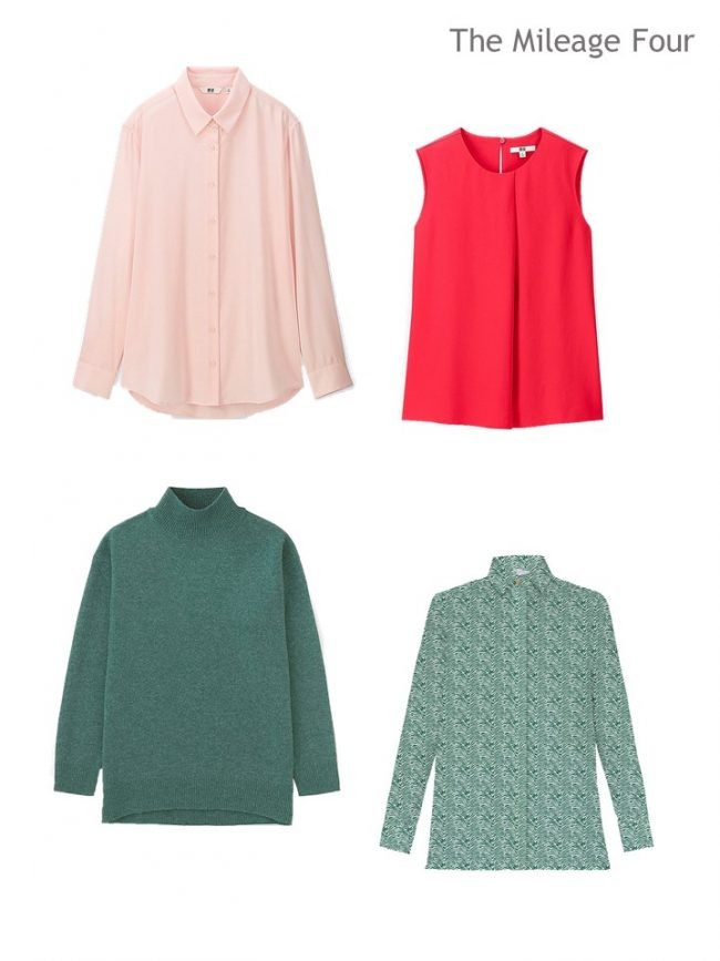 5. 4 accent shirts and sweaters in shades of coral and green