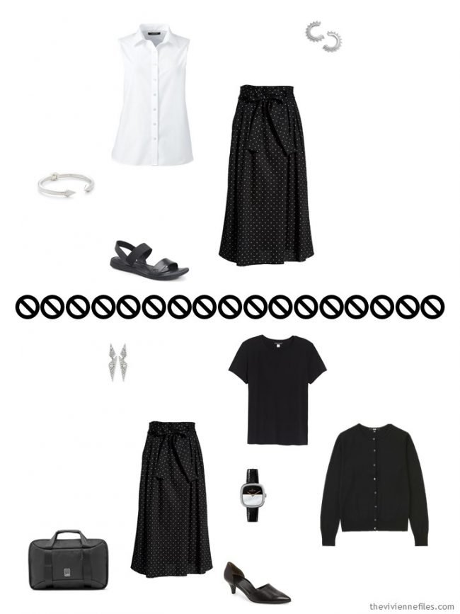 6. 2 ways to wear a dotted skirt from a travel capsule wardrobe