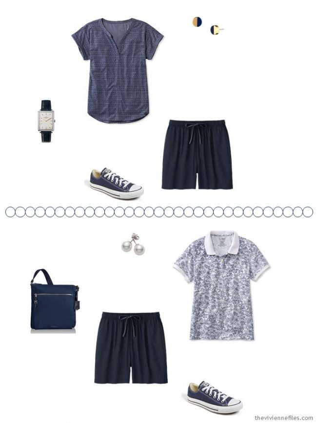 6. 2 ways to wear navy shorts from a travel capsule wardrobe