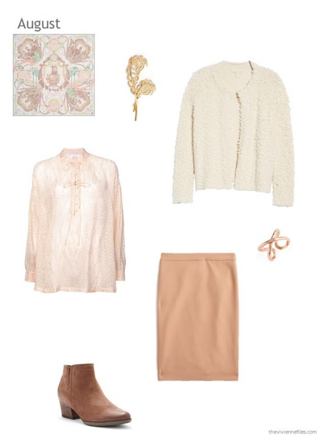 6. beige and apricot skirt outfit