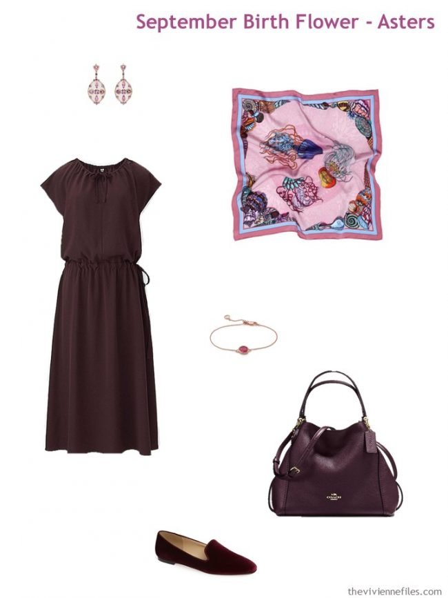 6. wine dress with wine and rose accessories