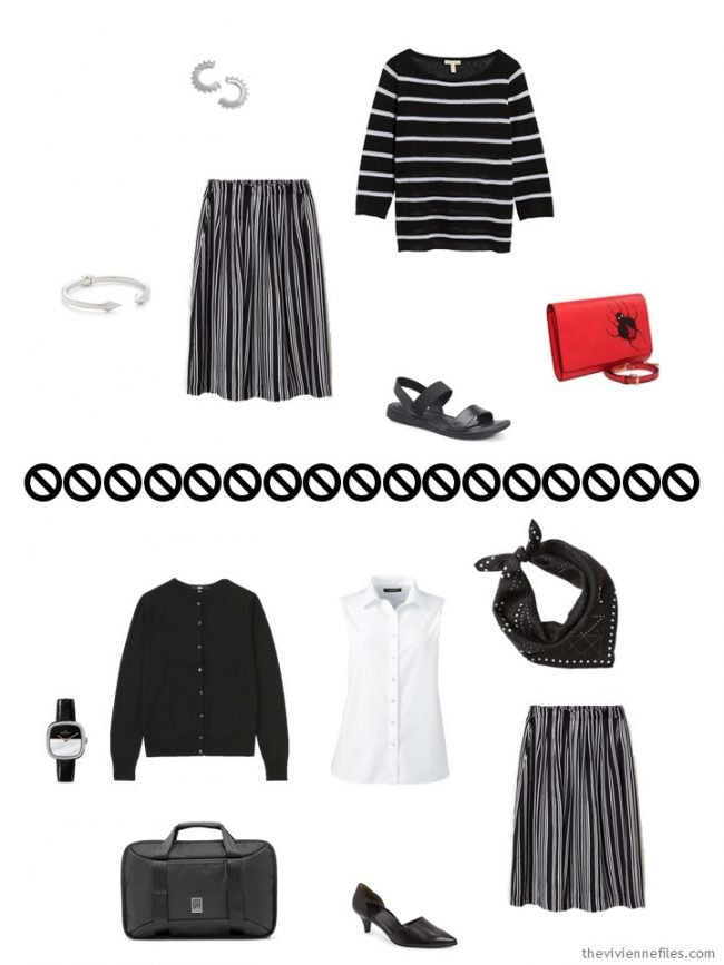 7. 2 ways to wear a black striped skirt from a travel capsule wardrobe