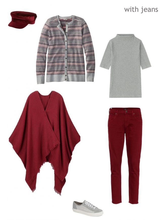 7. Fair Isle cardigan with wine jeans