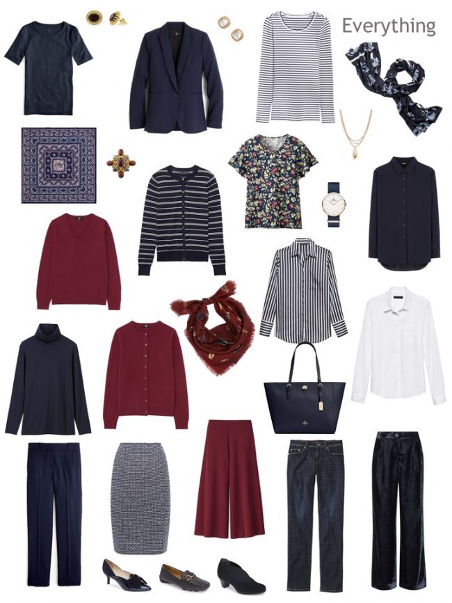 9. Project 333 Wardrobe in navy, burgundy and white