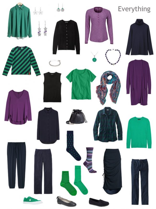 9. Project 333 Wardrobe in navy, purple and green