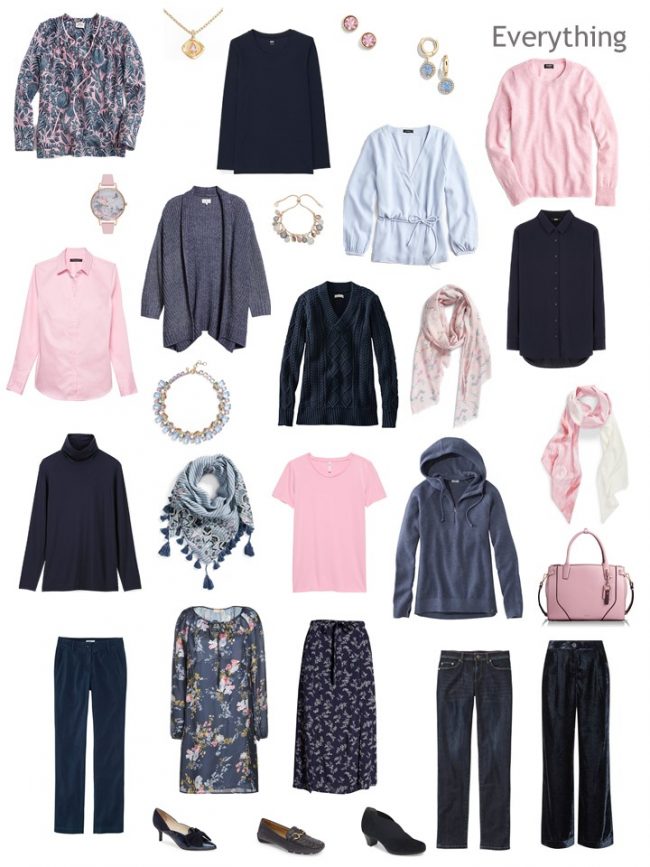 9. a Project 333 Wardrobe in navy and pink