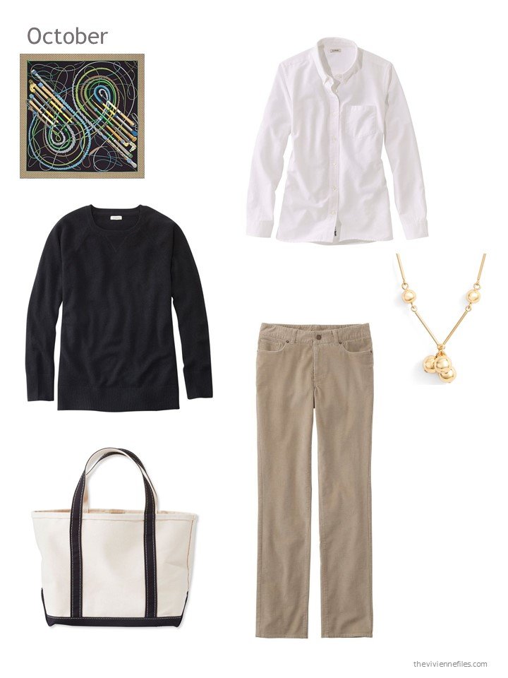 1. black, white and tan October outfit