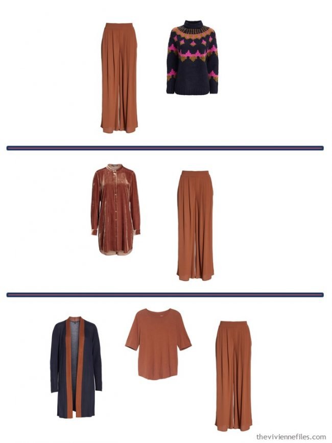 10. 3 ways to wear Nutmeg Silk Pants from a 4 Cluster Wardrobe