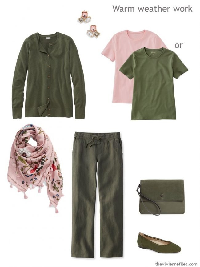 10. summer work outfit in olive and pink