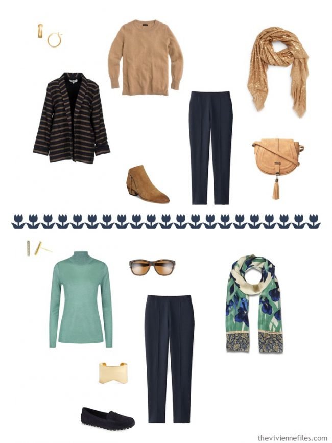 12. 2 outfits with navy pants from a capsule wardrobe