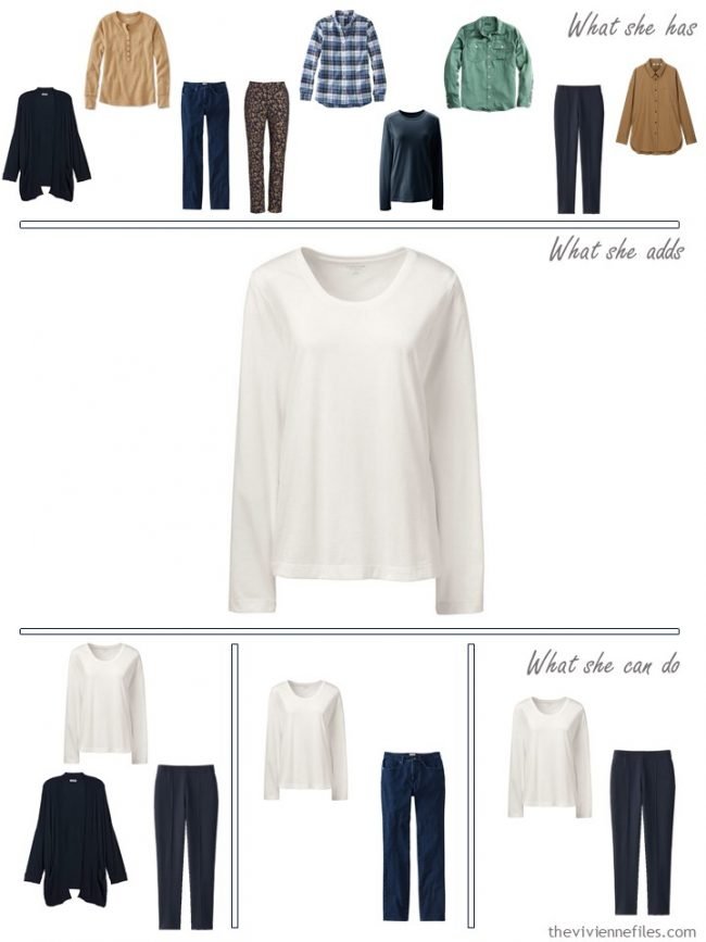 12. adding an ivory tee shirt to a capsule wardrobe