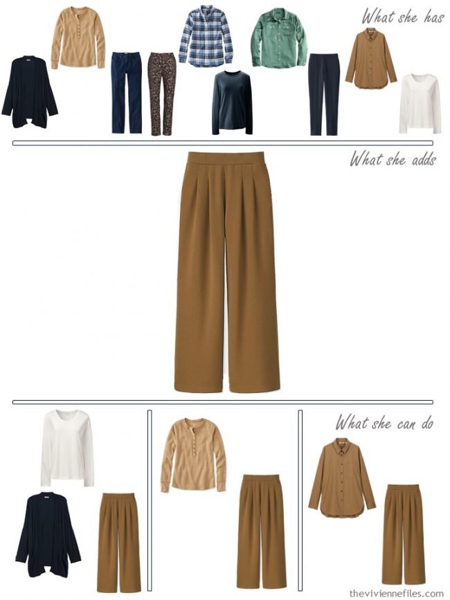 13. adding camel pants to a capsule wardrobe