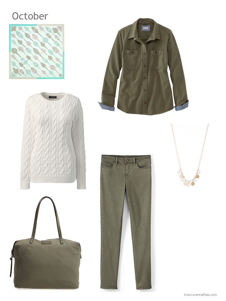 19. olive and ivory October outfit