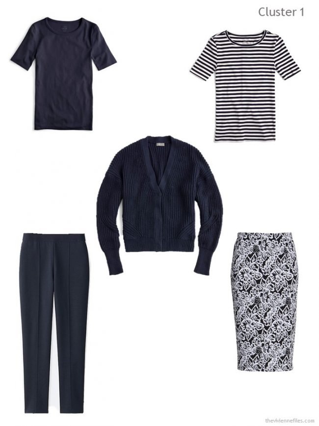 2. wardrobe cluster based around a navy cardigan