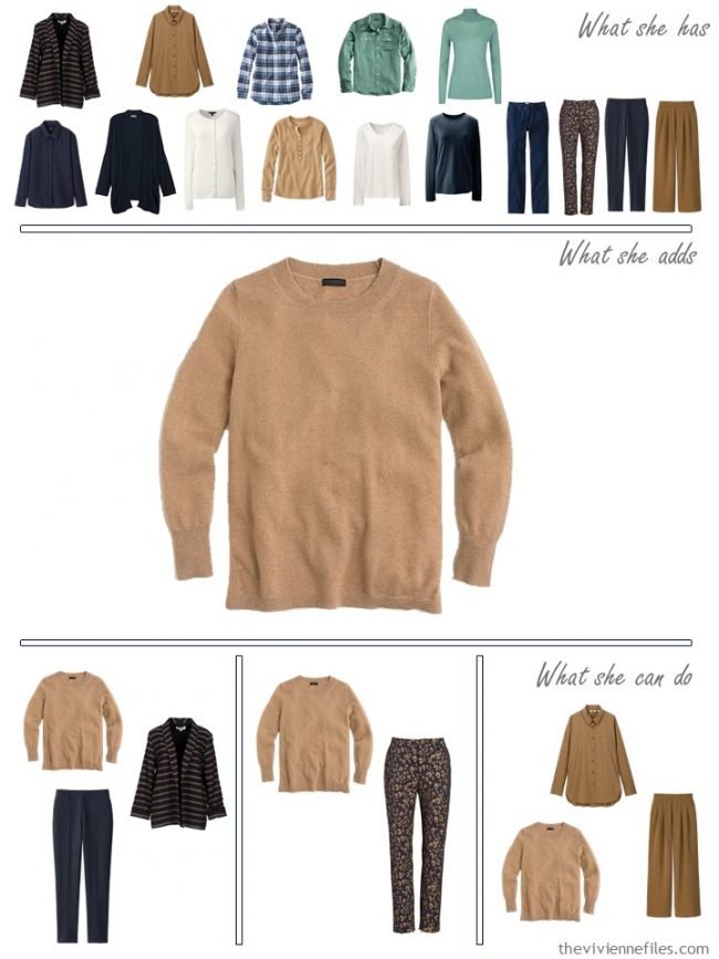 20. adding a camel sweater to a capsule wardrobe