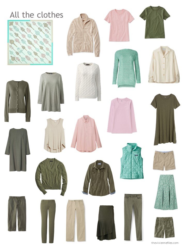 20. olive, pink and green wardrobe