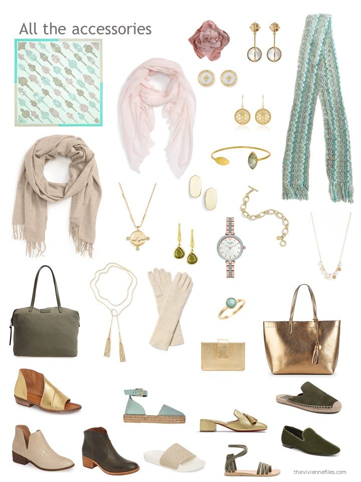 21. accessories for a mostly olive and green wardrobe