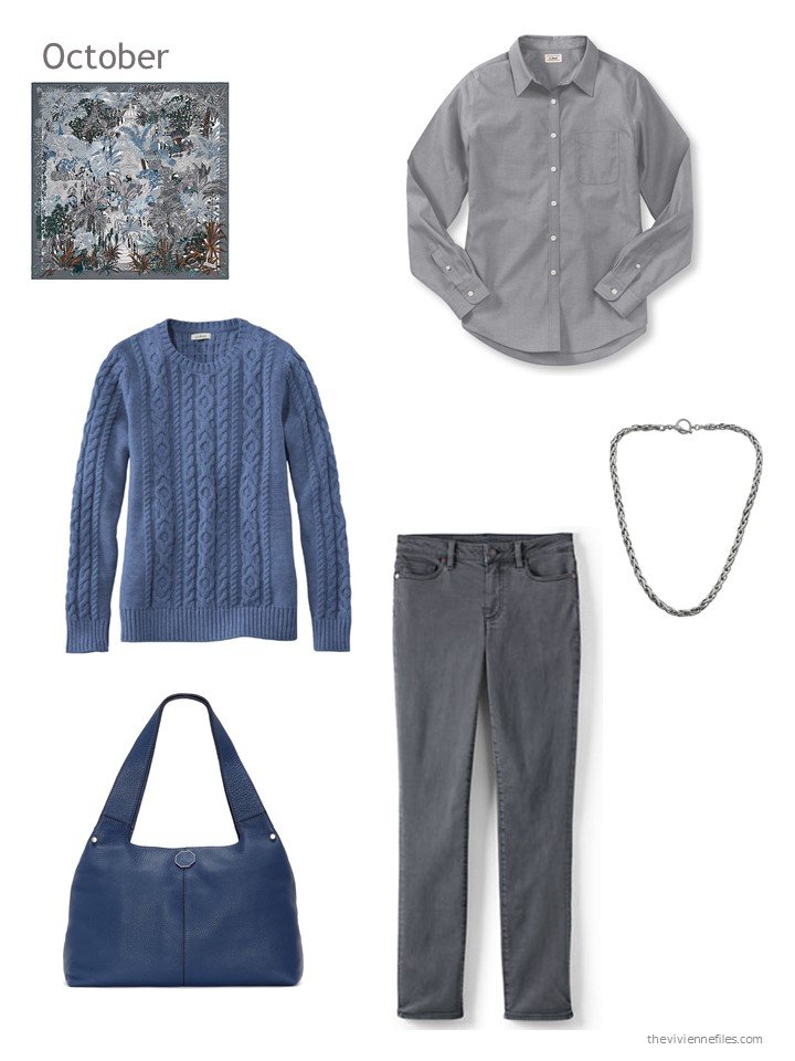 25. blue and grey October outfit