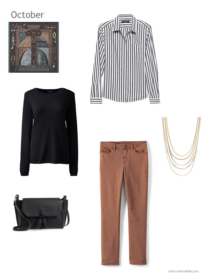 31. black, white and brown October outfit