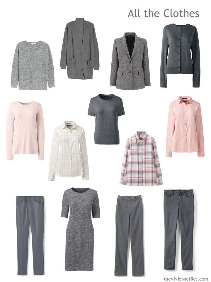 4. 13-piece travel wardrobe in grey and blush