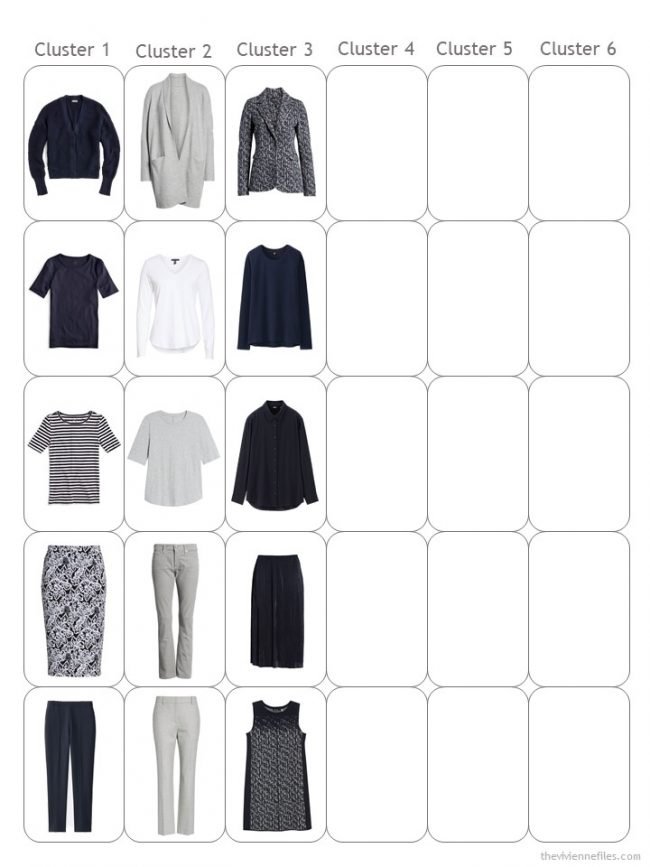 5. halfway through assembling a navy and grey capsule wardrobe